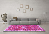 Machine Washable Medallion Pink Traditional Rug, wshtr4473pnk