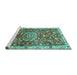 Sideview of Machine Washable Medallion Turquoise Traditional Area Rugs, wshtr4473turq