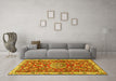 Machine Washable Medallion Yellow Traditional Rug in a Living Room, wshtr4473yw