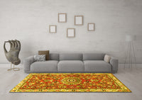 Machine Washable Medallion Yellow Traditional Rug, wshtr4473yw