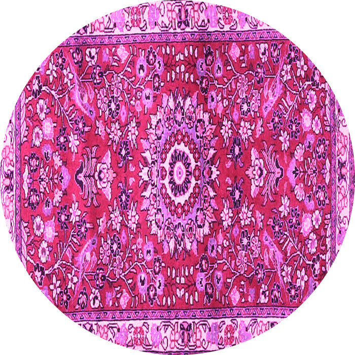 Round Machine Washable Medallion Pink Traditional Rug, wshtr4473pnk