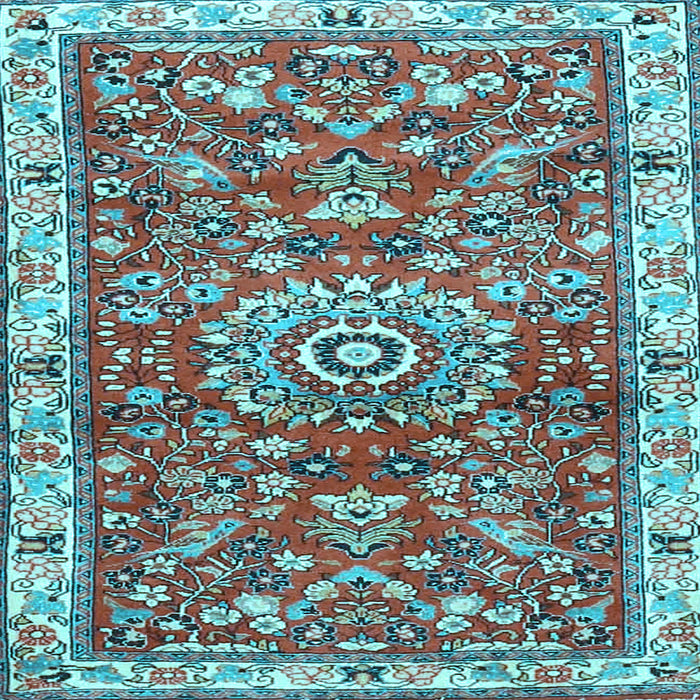 Square Machine Washable Medallion Light Blue Traditional Rug, wshtr4473lblu