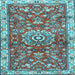 Square Machine Washable Medallion Light Blue Traditional Rug, wshtr4473lblu