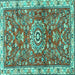 Square Machine Washable Medallion Turquoise Traditional Area Rugs, wshtr4473turq