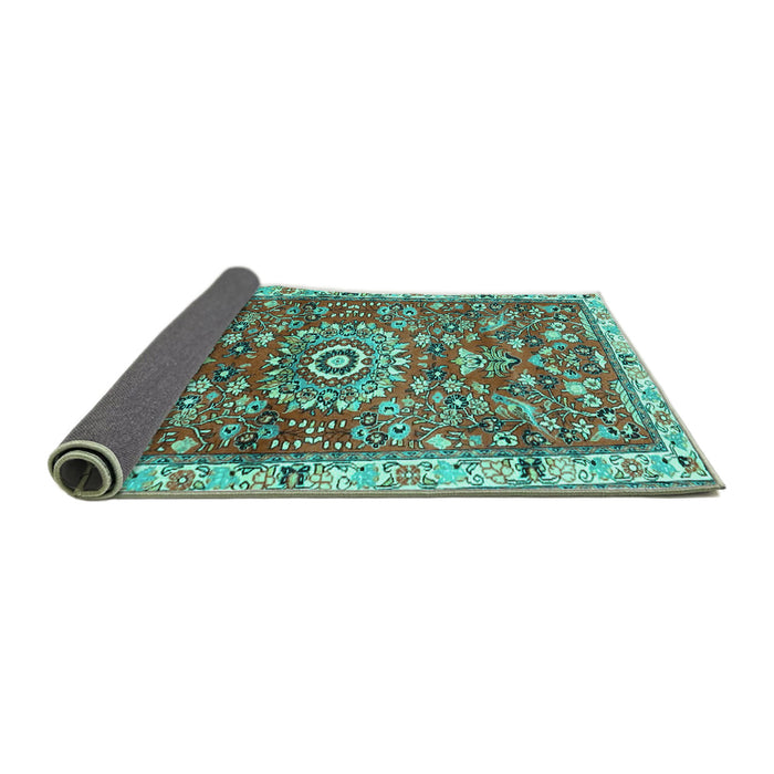 Sideview of Medallion Turquoise Traditional Rug, tr4473turq