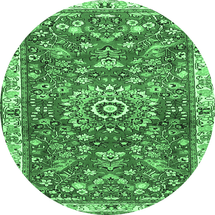 Round Machine Washable Medallion Emerald Green Traditional Area Rugs, wshtr4473emgrn