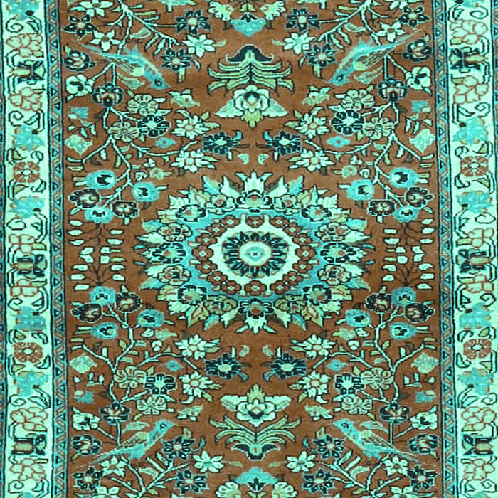 Machine Washable Medallion Turquoise Traditional Area Rugs, wshtr4473turq