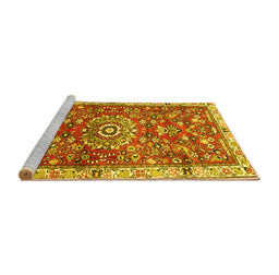 Sideview of Machine Washable Medallion Yellow Traditional Rug, wshtr4473yw