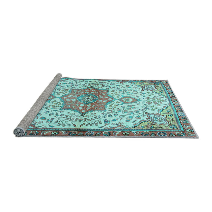 Sideview of Machine Washable Medallion Light Blue Traditional Rug, wshtr4474lblu