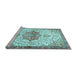 Sideview of Machine Washable Medallion Light Blue Traditional Rug, wshtr4474lblu