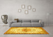 Machine Washable Medallion Yellow Traditional Rug in a Living Room, wshtr4474yw