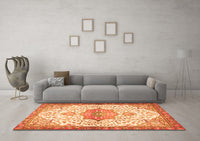 Machine Washable Medallion Orange Traditional Rug, wshtr4474org