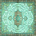 Square Machine Washable Medallion Turquoise Traditional Area Rugs, wshtr4474turq