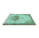 Sideview of Machine Washable Medallion Turquoise Traditional Area Rugs, wshtr4474turq