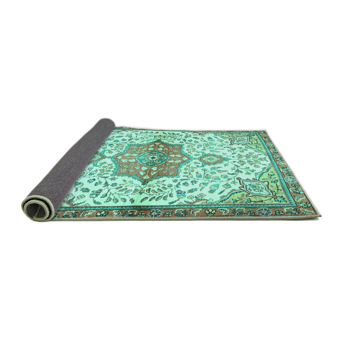 Sideview of Medallion Turquoise Traditional Rug, tr4474turq