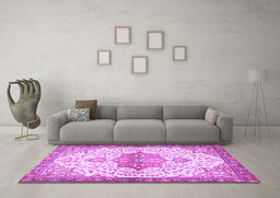 Machine Washable Medallion Purple Traditional Area Rugs in a Living Room, wshtr4474pur