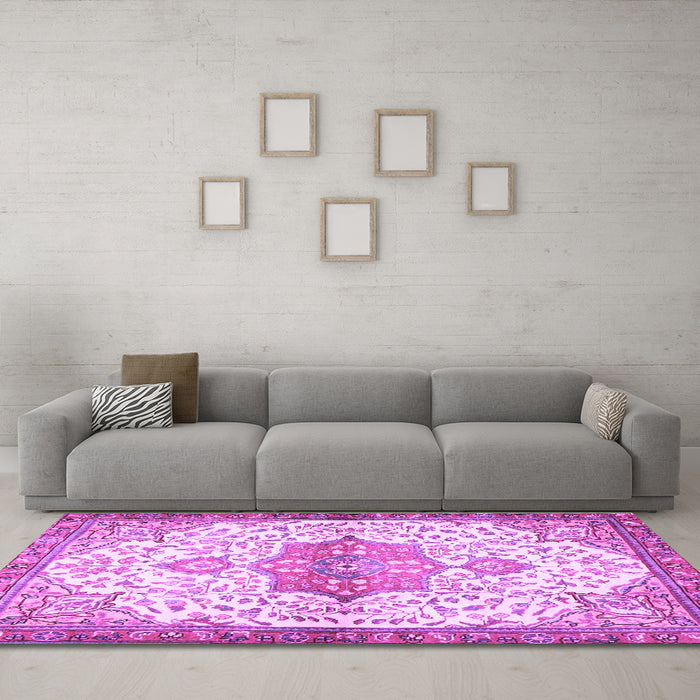 Machine Washable Medallion Purple Traditional Area Rugs in a Living Room, wshtr4474pur