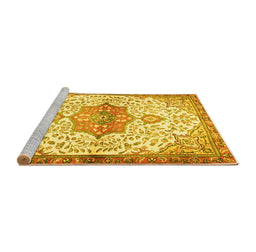 Sideview of Machine Washable Medallion Yellow Traditional Rug, wshtr4474yw
