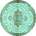 Round Machine Washable Medallion Turquoise Traditional Area Rugs, wshtr4474turq