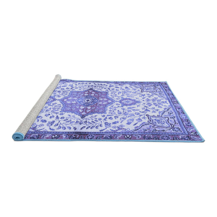 Sideview of Machine Washable Medallion Blue Traditional Rug, wshtr4474blu