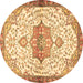 Round Machine Washable Medallion Brown Traditional Rug, wshtr4474brn