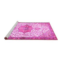 Sideview of Machine Washable Medallion Pink Traditional Rug, wshtr4474pnk