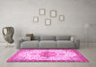 Machine Washable Medallion Pink Traditional Rug in a Living Room, wshtr4474pnk