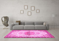 Machine Washable Medallion Pink Traditional Rug, wshtr4474pnk