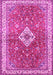 Machine Washable Medallion Pink Traditional Rug, wshtr4475pnk