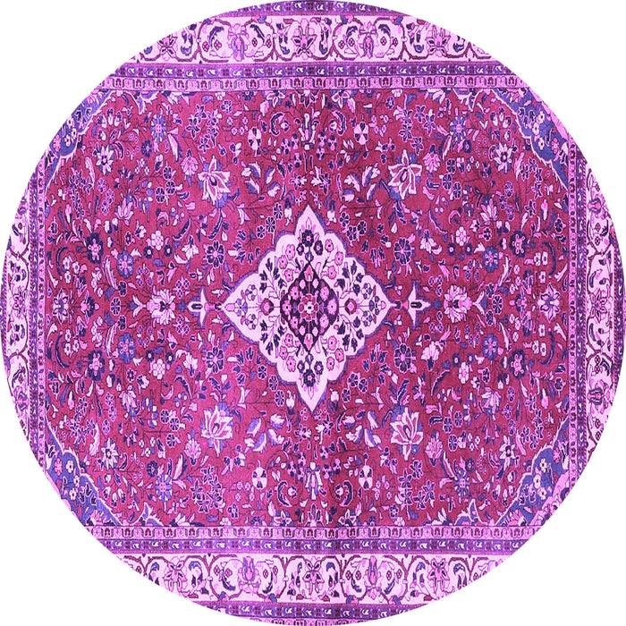 Round Machine Washable Medallion Purple Traditional Area Rugs, wshtr4475pur