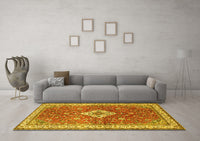 Machine Washable Medallion Yellow Traditional Rug, wshtr4475yw