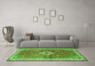 Machine Washable Medallion Green Traditional Area Rugs in a Living Room,, wshtr4475grn