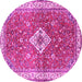 Round Machine Washable Medallion Pink Traditional Rug, wshtr4475pnk