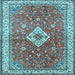 Square Machine Washable Medallion Light Blue Traditional Rug, wshtr4475lblu