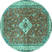 Round Medallion Turquoise Traditional Rug, tr4475turq