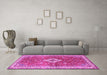 Machine Washable Medallion Pink Traditional Rug in a Living Room, wshtr4475pnk