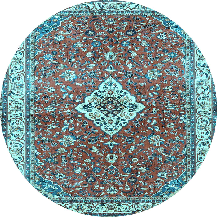 Round Medallion Light Blue Traditional Rug, tr4475lblu