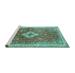 Sideview of Machine Washable Medallion Turquoise Traditional Area Rugs, wshtr4475turq