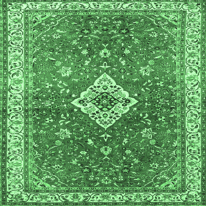 Square Medallion Emerald Green Traditional Rug, tr4475emgrn