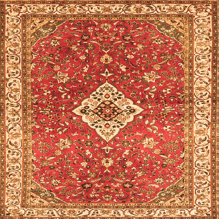 Round Machine Washable Medallion Orange Traditional Area Rugs, wshtr4475org