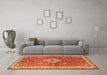 Machine Washable Medallion Orange Traditional Area Rugs in a Living Room, wshtr4475org