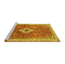 Sideview of Machine Washable Medallion Yellow Traditional Rug, wshtr4475yw