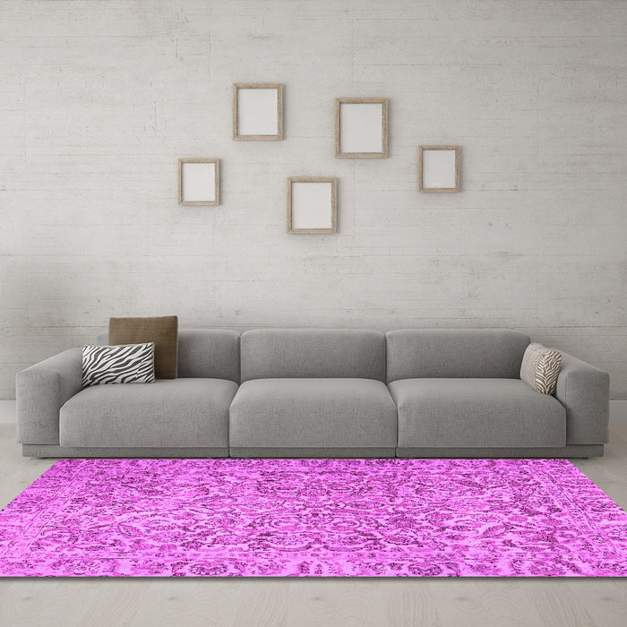Machine Washable Persian Pink Traditional Rug in a Living Room, wshtr4476pnk