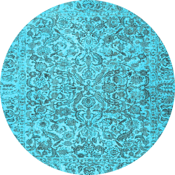 Round Machine Washable Persian Light Blue Traditional Rug, wshtr4476lblu