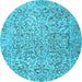 Round Machine Washable Persian Light Blue Traditional Rug, wshtr4476lblu