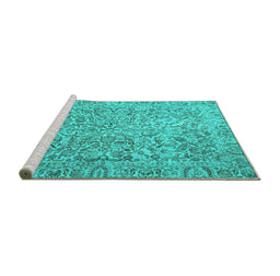 Sideview of Machine Washable Persian Turquoise Traditional Area Rugs, wshtr4476turq