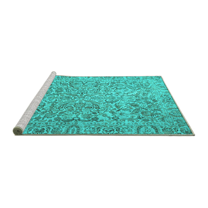 Sideview of Machine Washable Persian Turquoise Traditional Area Rugs, wshtr4476turq