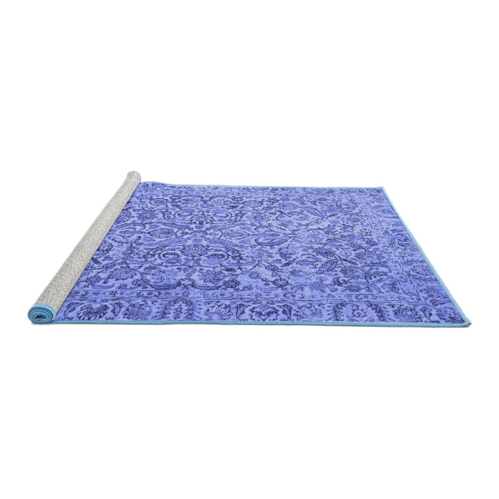 Sideview of Machine Washable Persian Blue Traditional Rug, wshtr4476blu