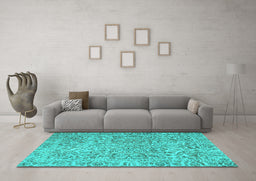 Machine Washable Persian Turquoise Traditional Area Rugs in a Living Room,, wshtr4476turq