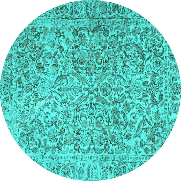 Round Persian Turquoise Traditional Rug, tr4476turq
